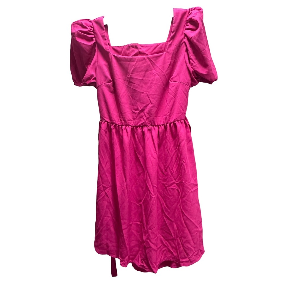 Hot Pink‎ Puff Sleeve Mini Dress Cutout Back Women's size XL Tie Waist